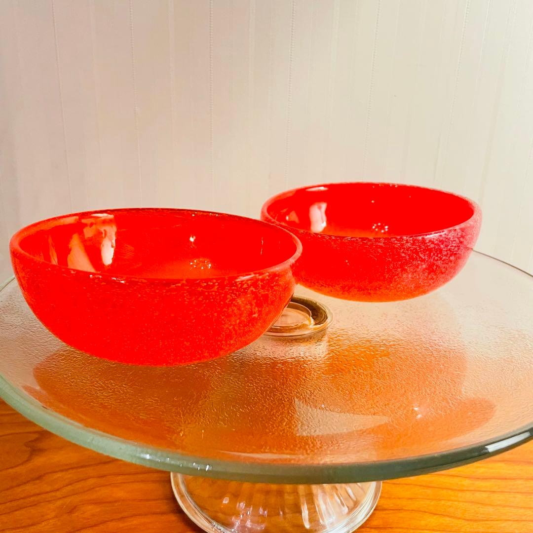 ✨新品未使用✨硝子工芸品 琉球ビードロ硝子 ボウル皿 ペアセット