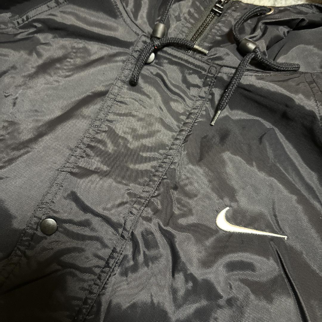 90s NIKE ベンチコート ロング 黒 グレー スオッシュ L 裏ボア 古着