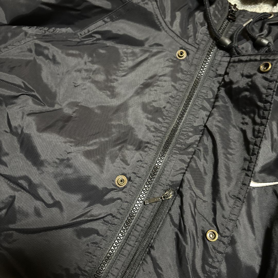 90s NIKE ベンチコート ロング 黒 グレー スオッシュ L 裏ボア 古着