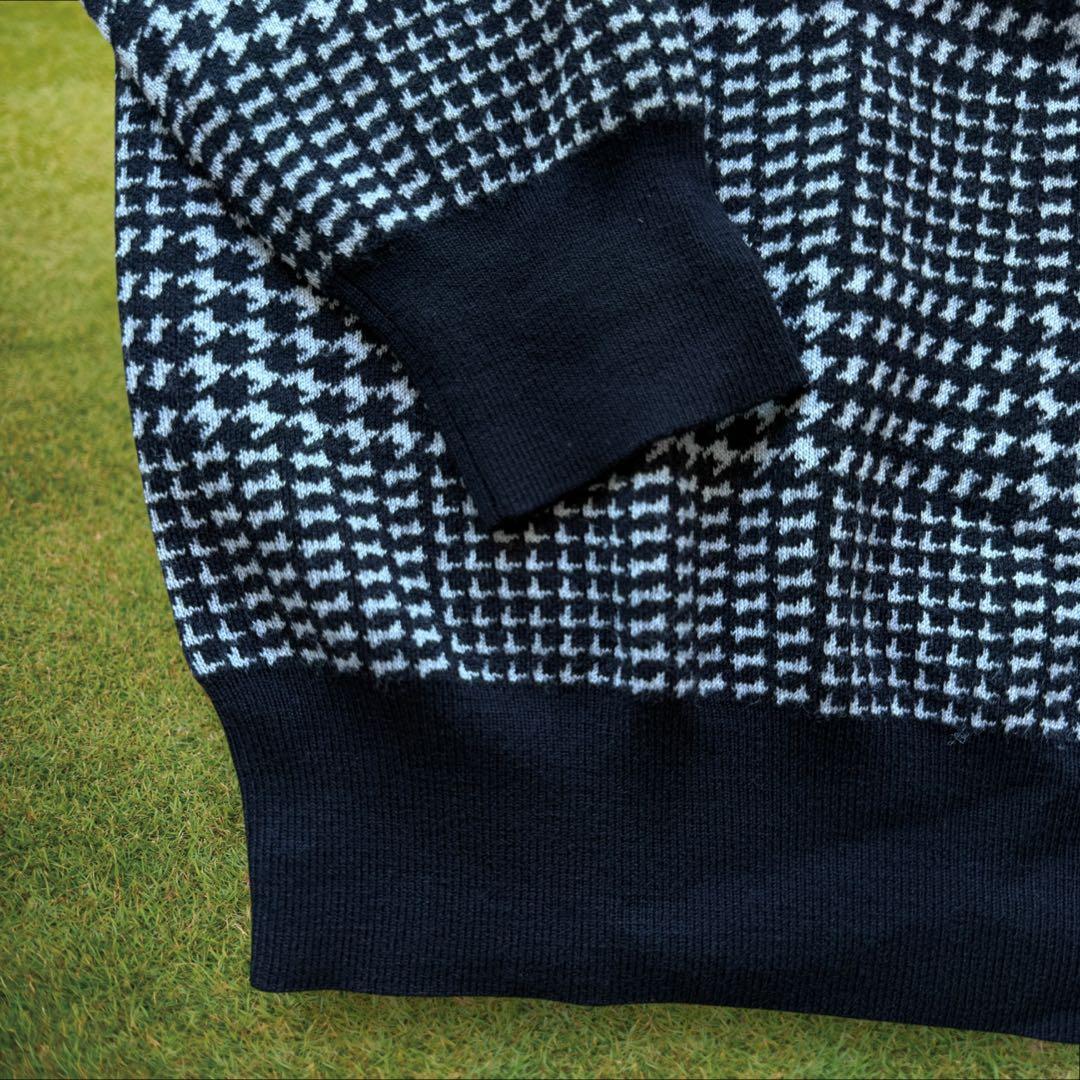 極美品　ウール100% パーリーゲイツ　ニット　M〜L相当　千鳥格子　黒　白　4