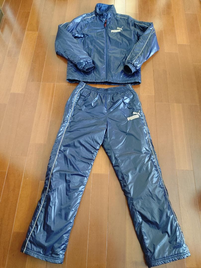 超美品 PUMA ウインドブレーカー上下セット ネイビー 中綿防寒 Oサイズ