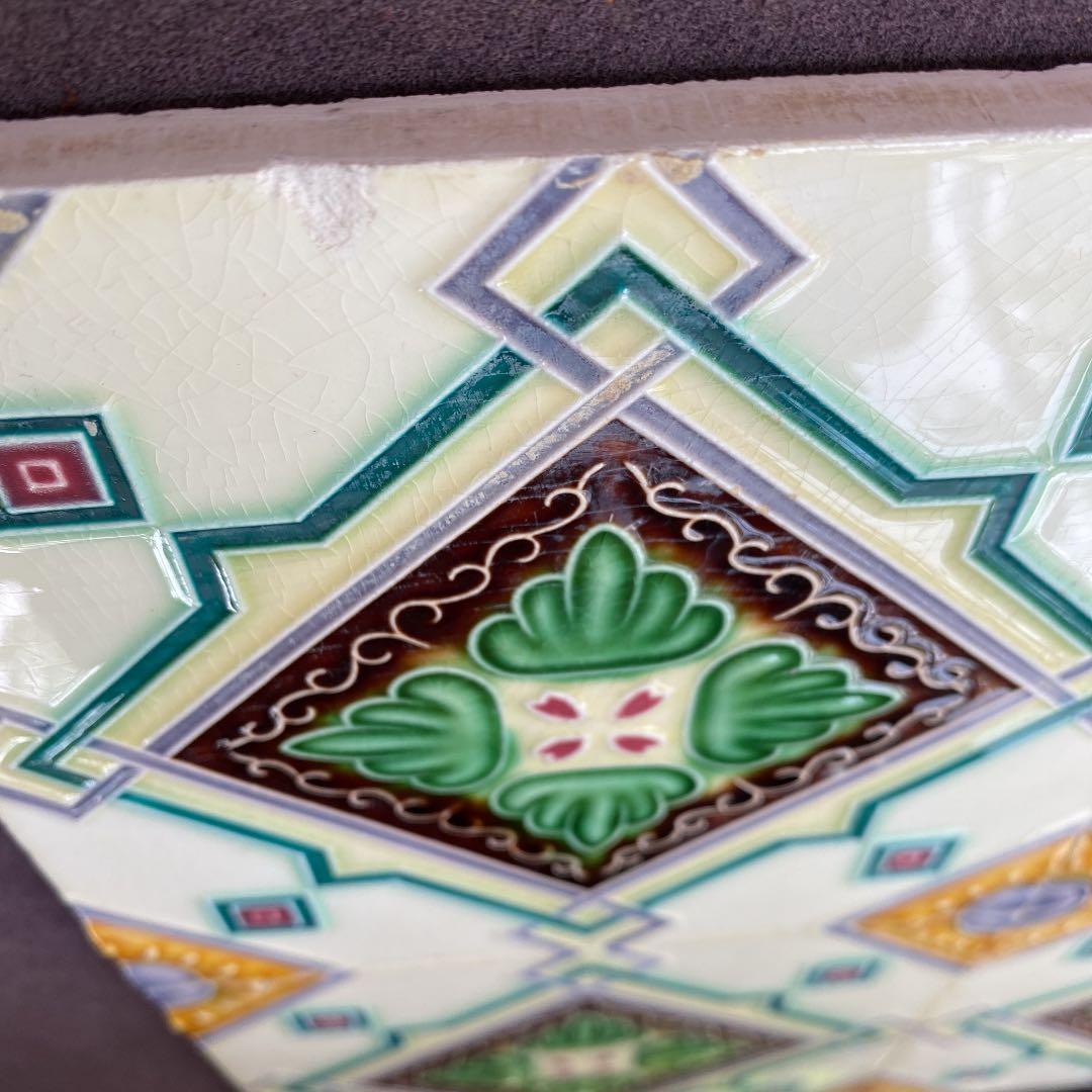 ハンドメイド日本製アンティークマジョリカタイル②４枚セット☆美の壷　プラナカン