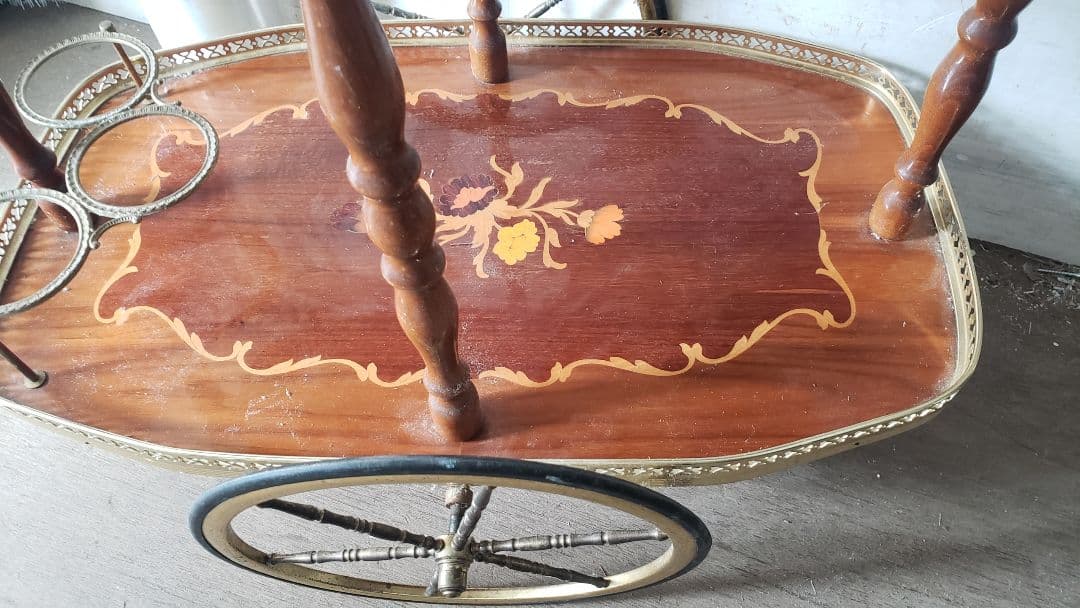 イタリア製　キッチンワゴン　象嵌細工　アンティーク　ボトルラック付