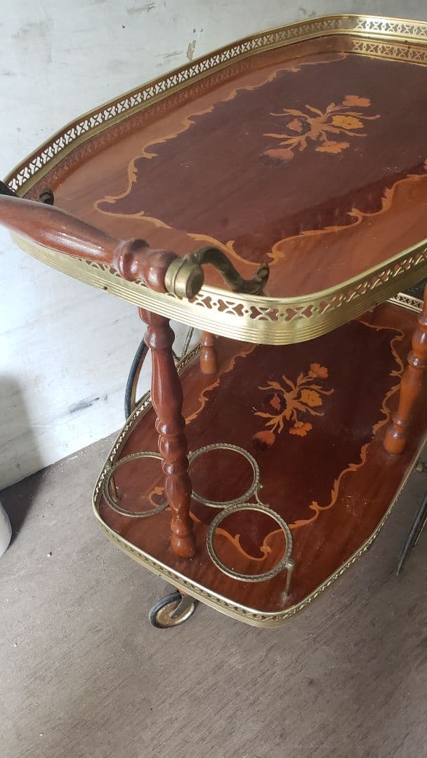 イタリア製　キッチンワゴン　象嵌細工　アンティーク　ボトルラック付