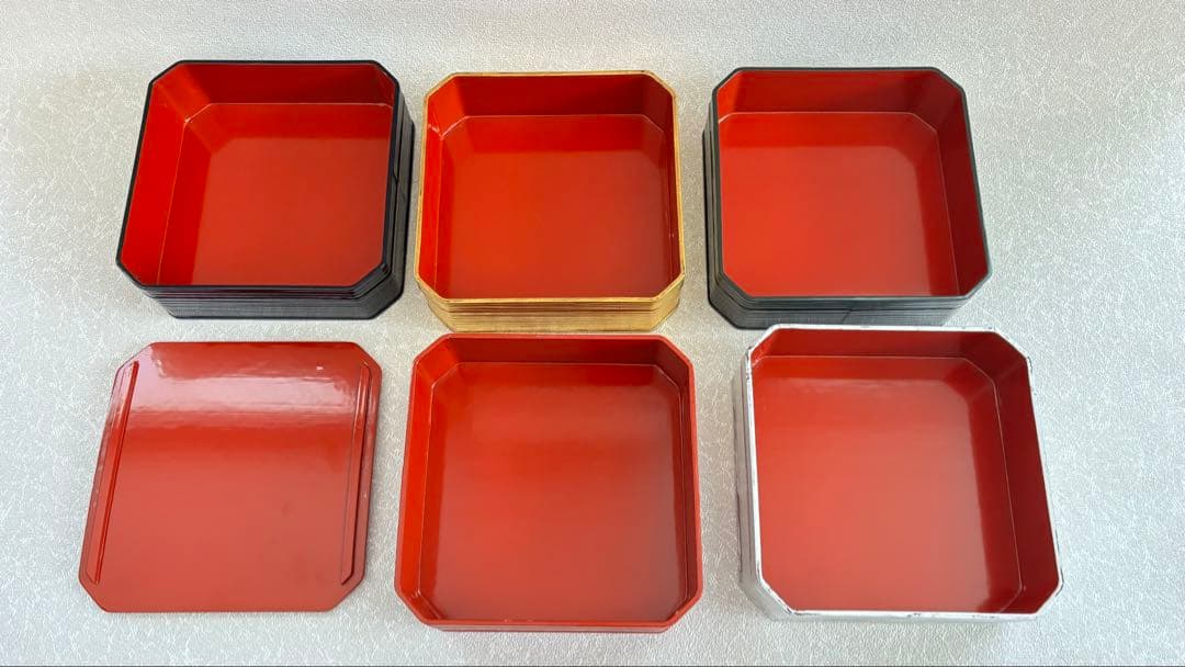 塗匠 五代 川端近左 利休形 縁高 菓子器 共箱 片木目五色縁高 共箱