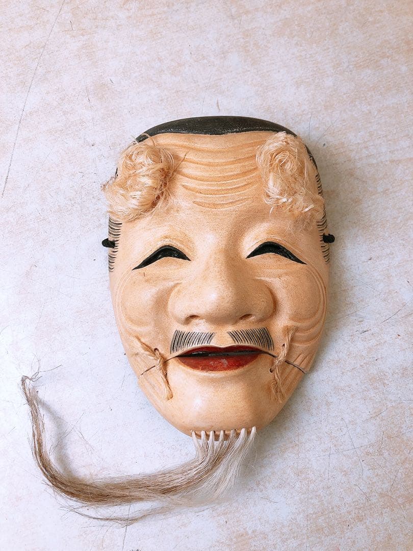 s*i様 雁次作 翁面 ★木彫 能楽 伝統工芸 神楽面 お面 漆芸 在銘 平成九