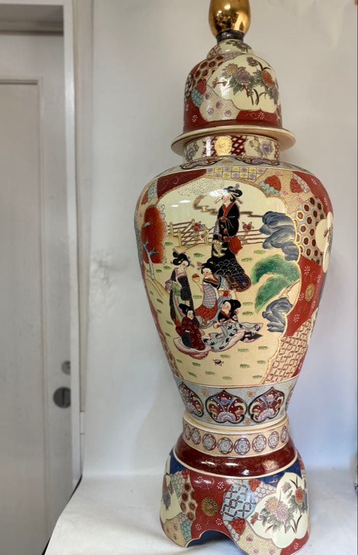 T96 豪華インテリア 薩摩焼沈香壺 高さ130㎝ 美人画図