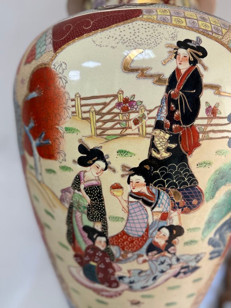 T96 豪華インテリア 薩摩焼沈香壺 高さ130㎝ 美人画図