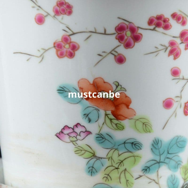 手描きパステル花鳥紋小花鉢 花鉢 盆栽鉢 装飾品 現代工芸品