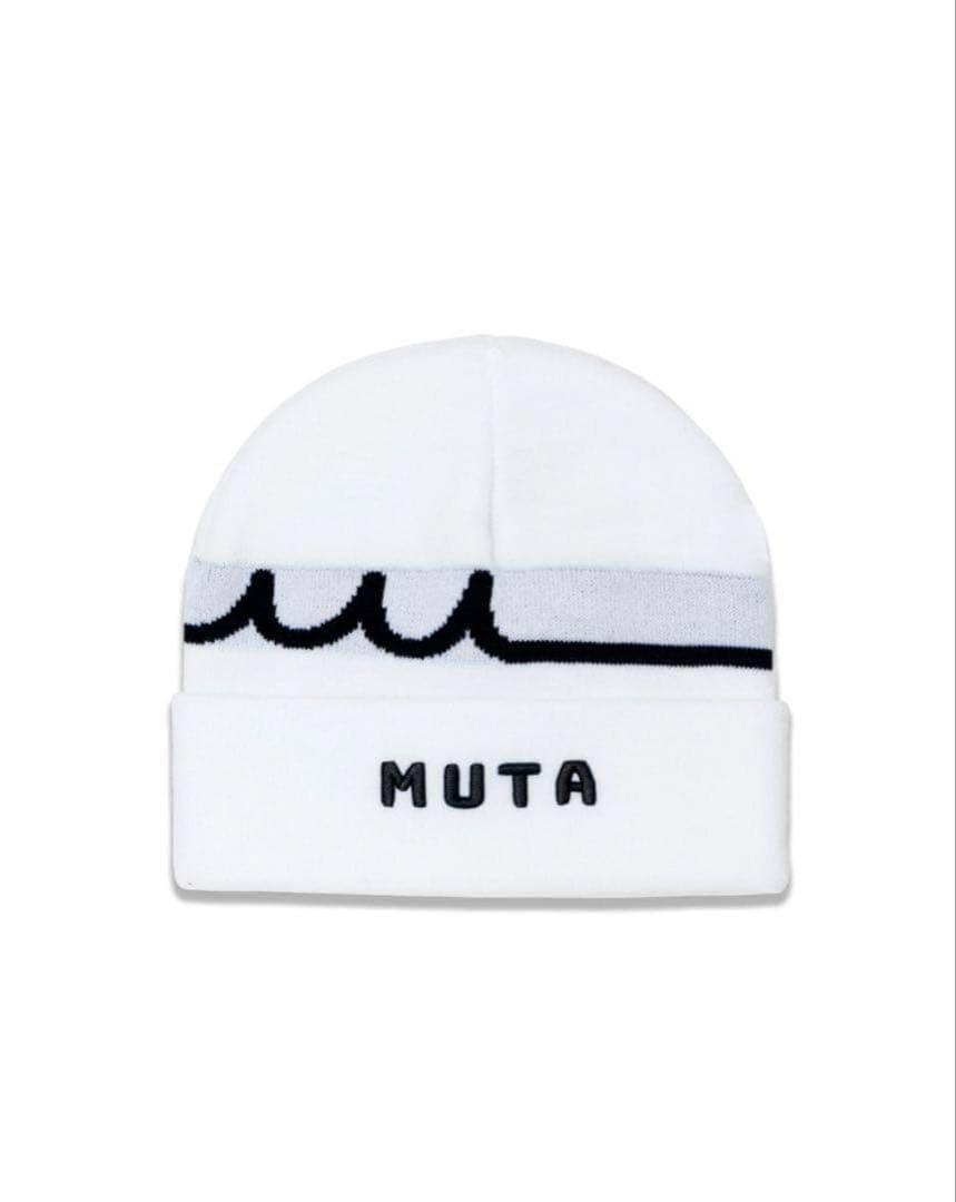 MUTA ホワイトニット帽 MUTA ホワイトキャップ 波模様