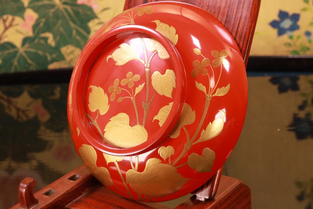 BK128　時代輪島塗　草花図金蒔絵　吸物椀　五客　木製　茶道具 懐石 菓子