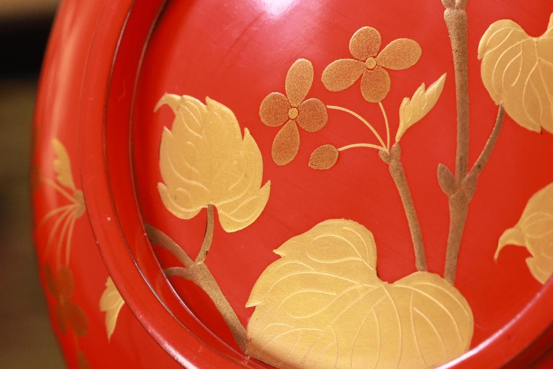 BK128　時代輪島塗　草花図金蒔絵　吸物椀　五客　木製　茶道具 懐石 菓子