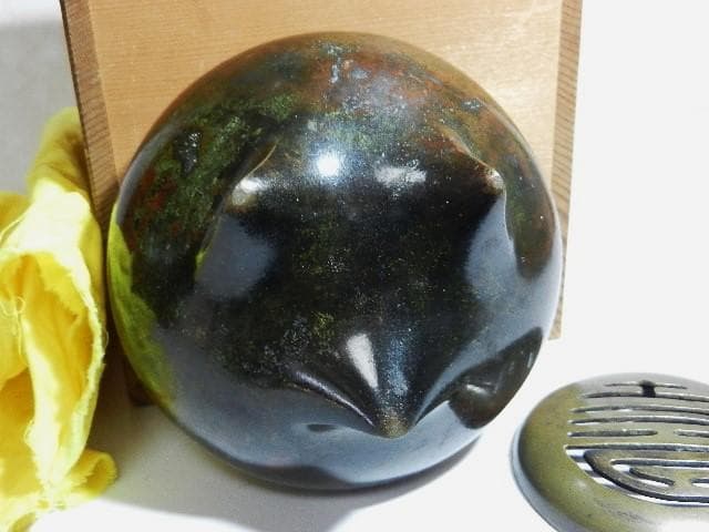時代物「斑紫銅（はんしどう）壽字蓋三足香炉」（青銅製　祥堂？作）