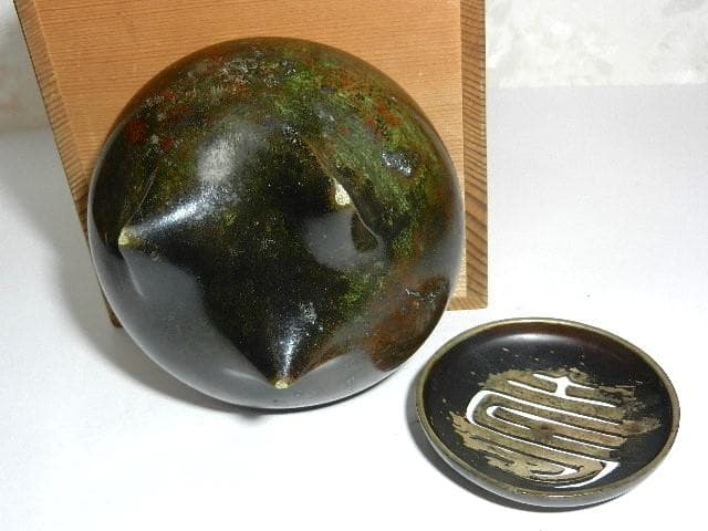 時代物「斑紫銅（はんしどう）壽字蓋三足香炉」（青銅製　祥堂？作）
