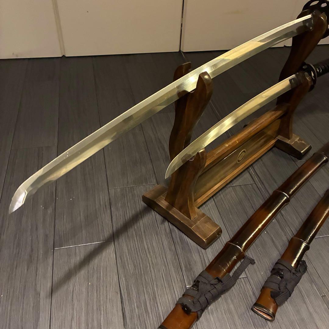 希少品　竹鞘　大小セット　竹筒拵　高級模造刀　居合刀　竹鞘太刀　2本セット