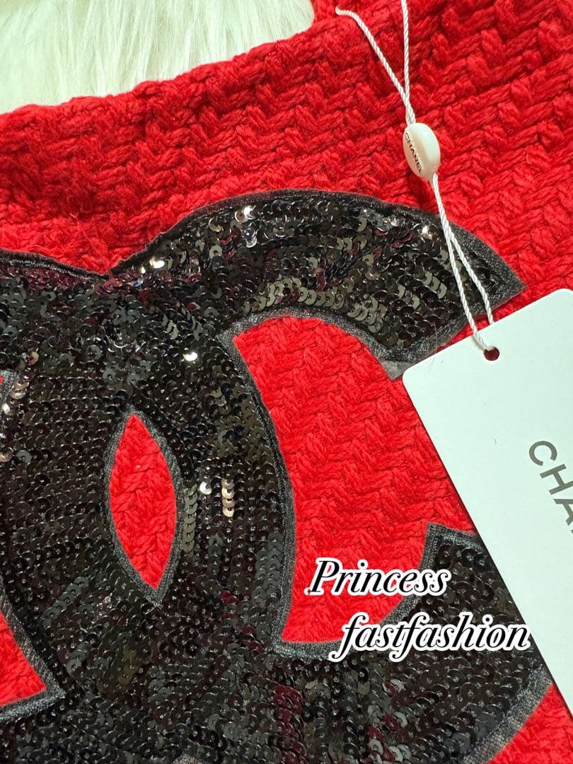 R*E様 シャネル CHANEL ニット編み レッド＆ブラック スパンコール ト