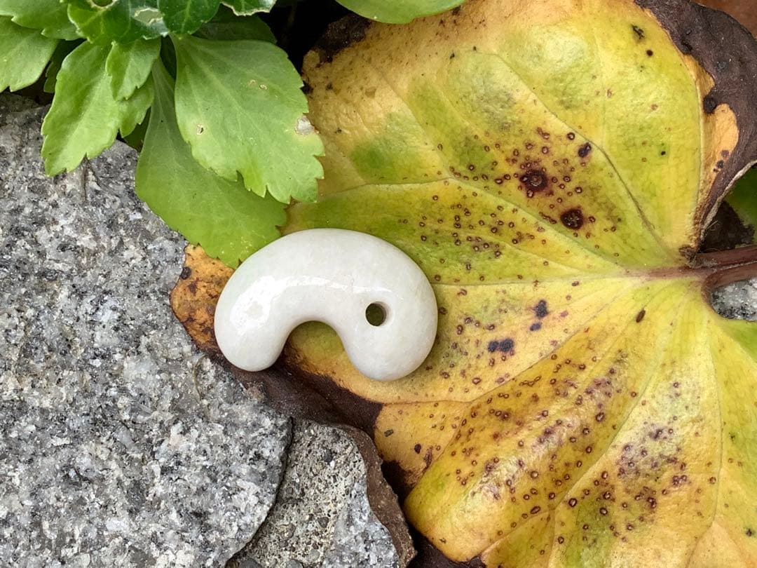 ✳白*混じり無し単色　糸魚川翡翠勾玉　本物ジェダイト　鑑別付　吉祥開運お守りに‼️