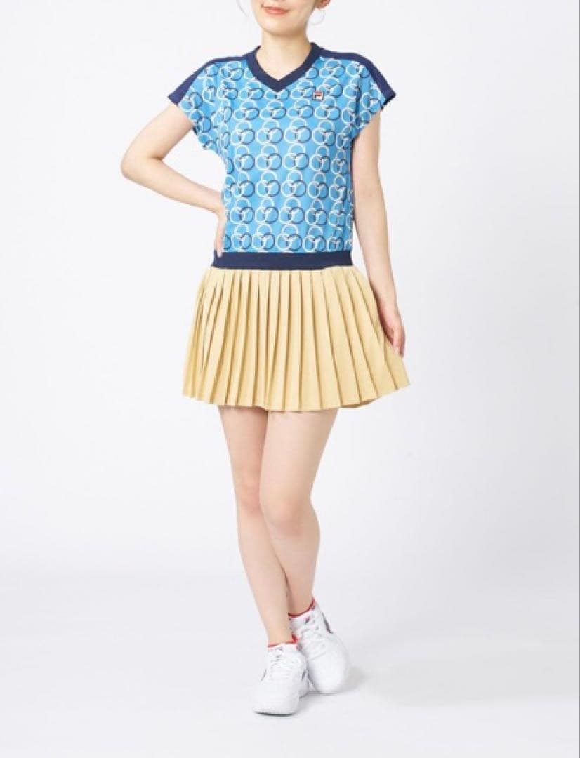No.577 FILA リング&ベージュプリーツの最強ワンピ★ダークBLUE★
