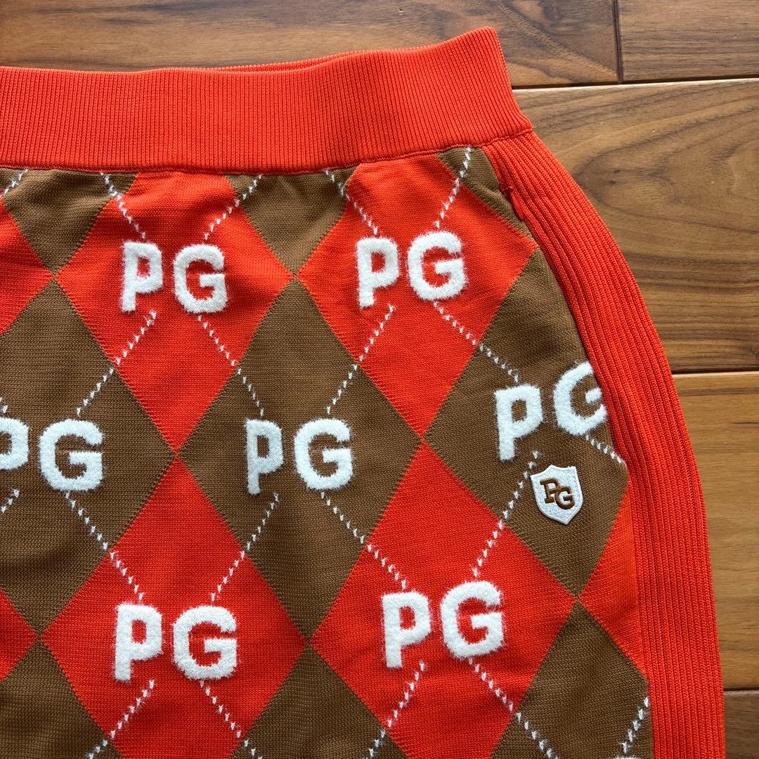 【新品】パーリーゲイツ　サイズ２　アーガイル柄＋モール ニットスカート　オレンジ