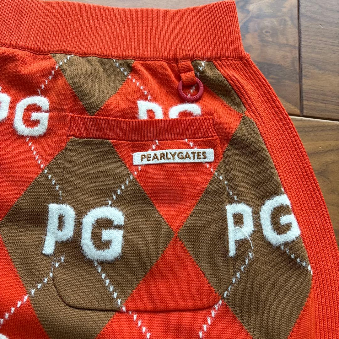 【新品】パーリーゲイツ　サイズ２　アーガイル柄＋モール ニットスカート　オレンジ