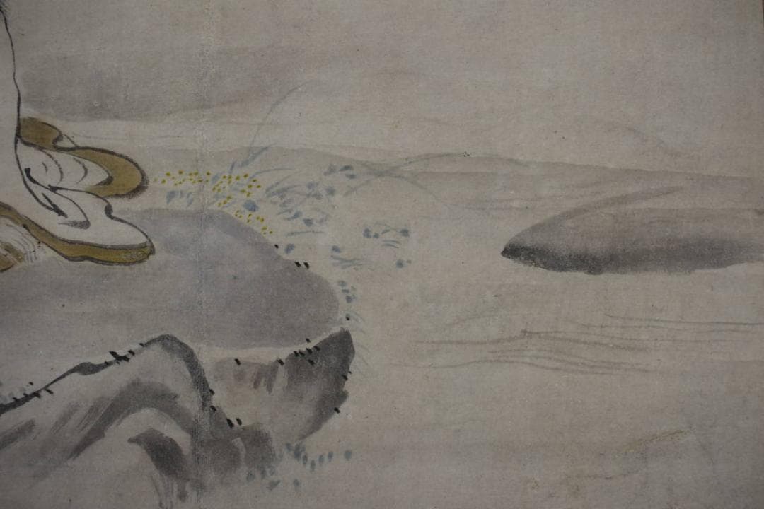 【真作】狩野常信/菊慈童図/横物/掛軸☆宝船☆Z-545