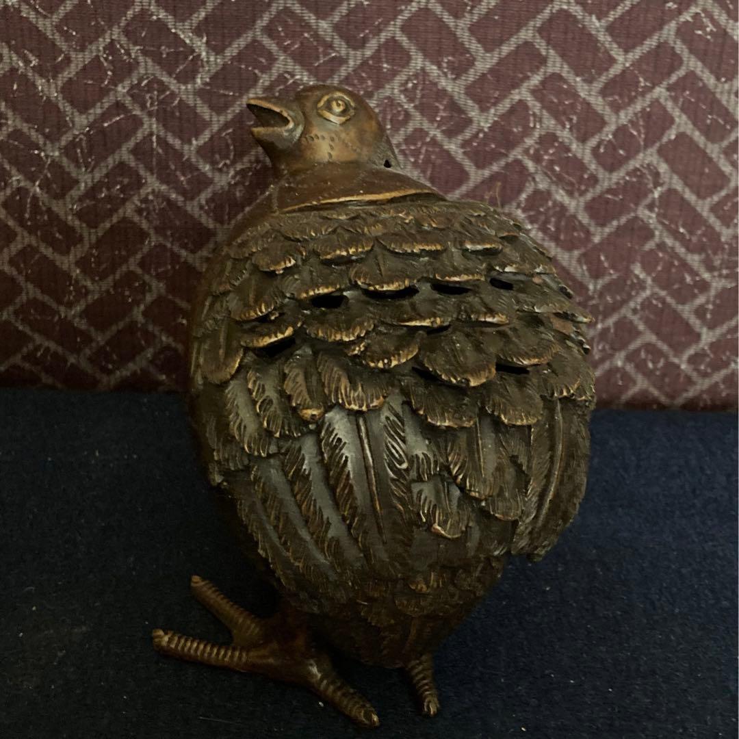 乾隆年製　銅製鶉香炉　唐物