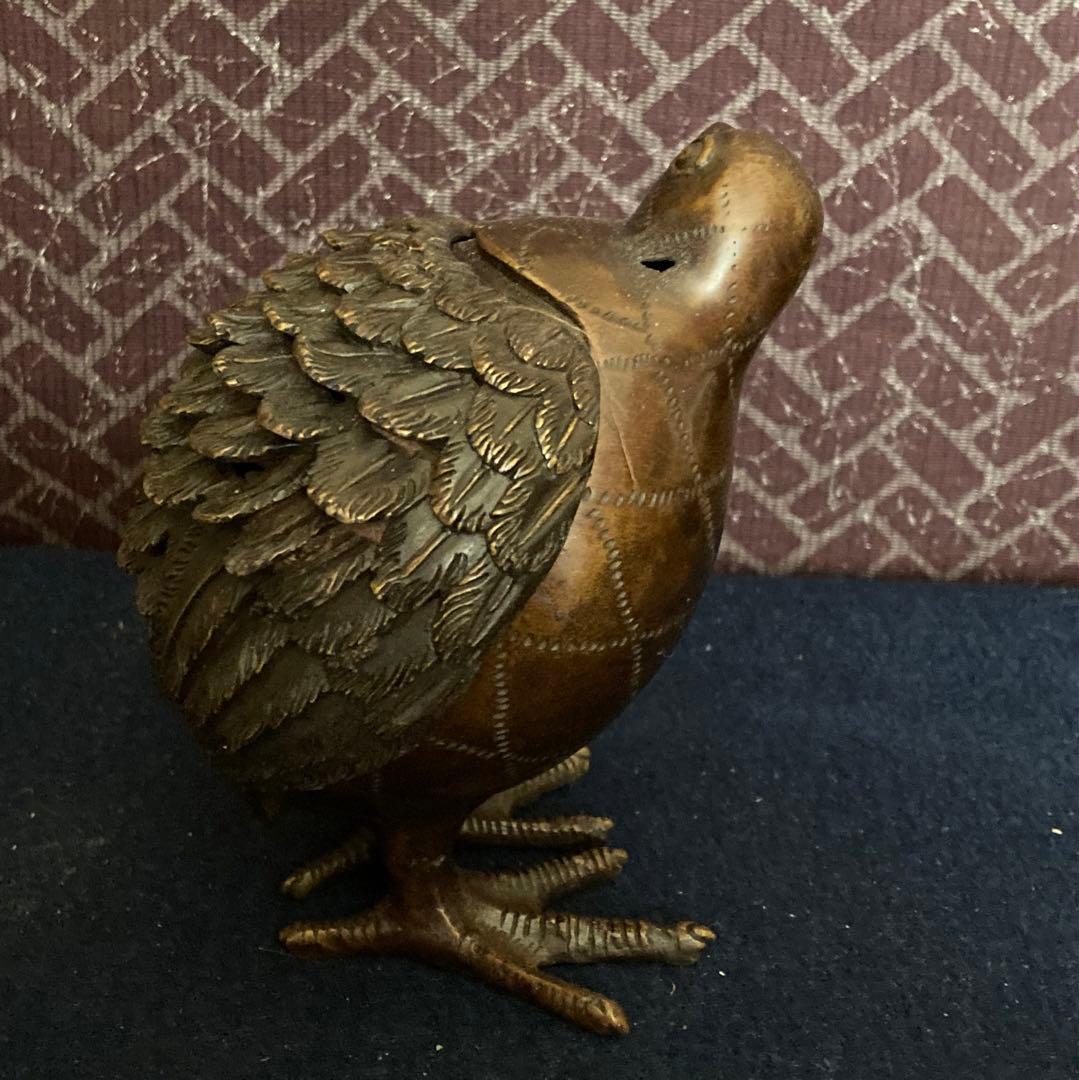 乾隆年製　銅製鶉香炉　唐物