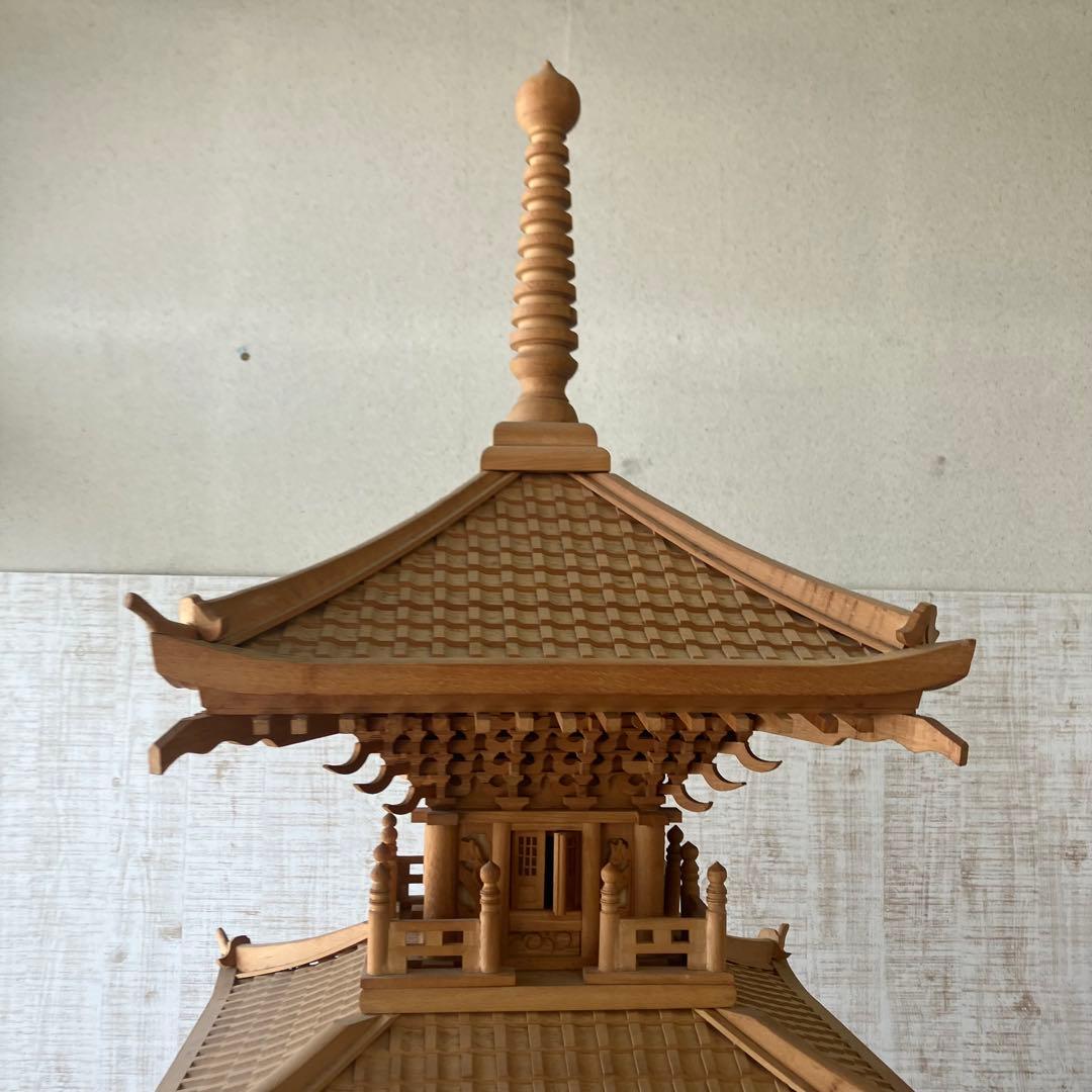 昭和レトロ 特大 木製 五重塔 置物 オブジェ 飾り 寺院模型 ビンテージ
