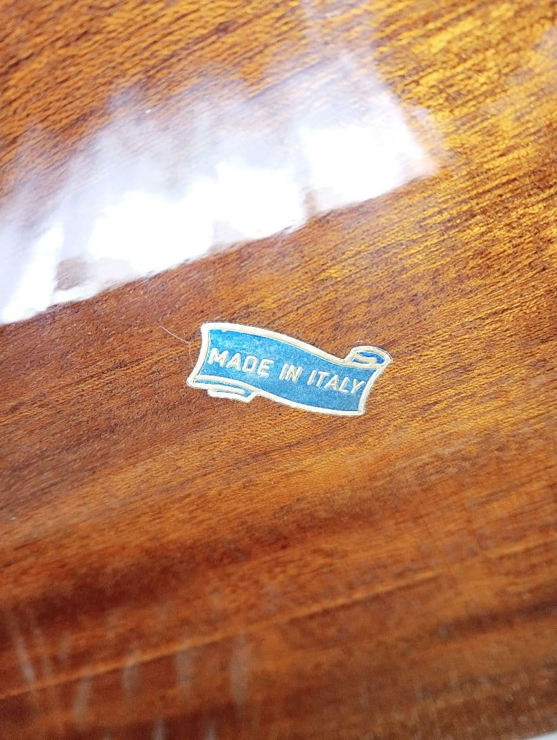 青い花柄の楕円形アンティークレトロトレイ おぼん