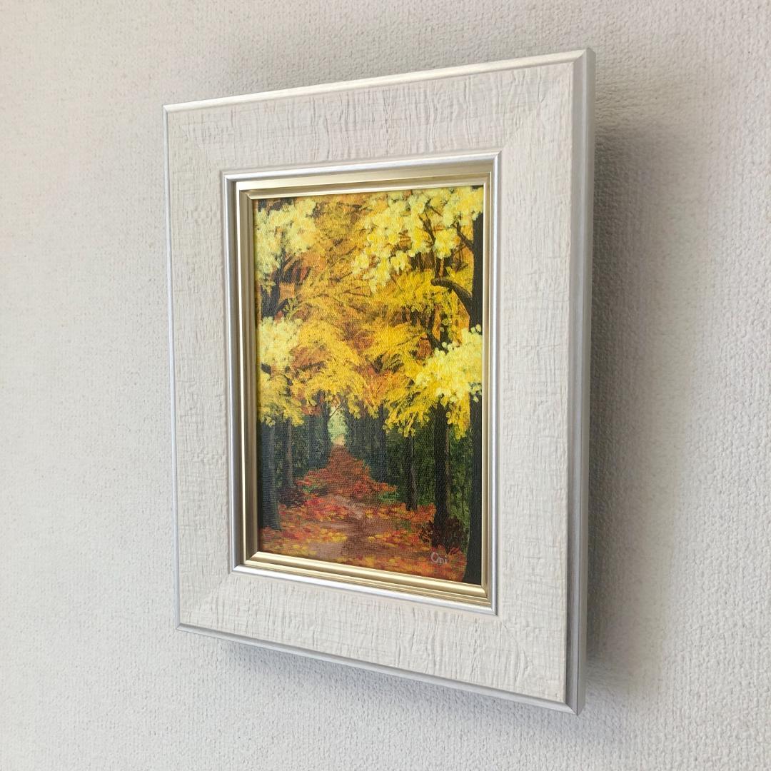 アクリル画　原画　「秋の小径」額縁付　SMサイズ　キャンバス　風景画