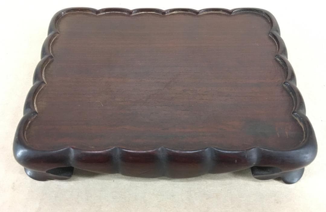 [無垢材]：[平卓・唐木一木彫・紫檀・孔雀杢]／刳り抜き／ズッシリ重い