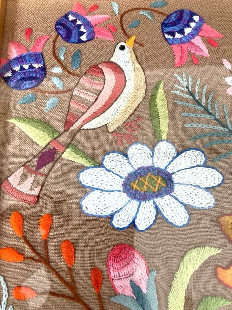 美品　戸塚刺繍　戸塚きく　初代作品　額　花　鳥　モダン