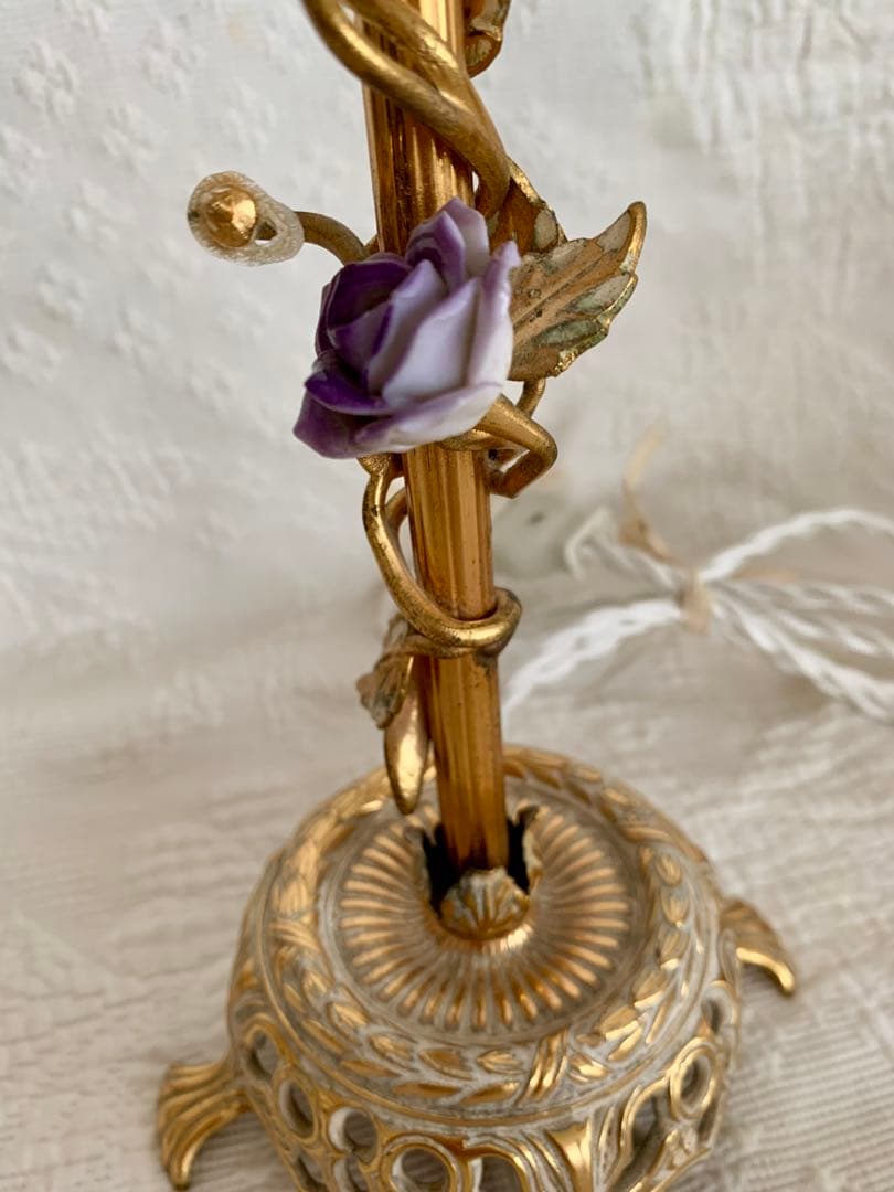 ビンテージ/アンティークロココモチーフテーブルランプ※フレンチスタイル陶器ローズ