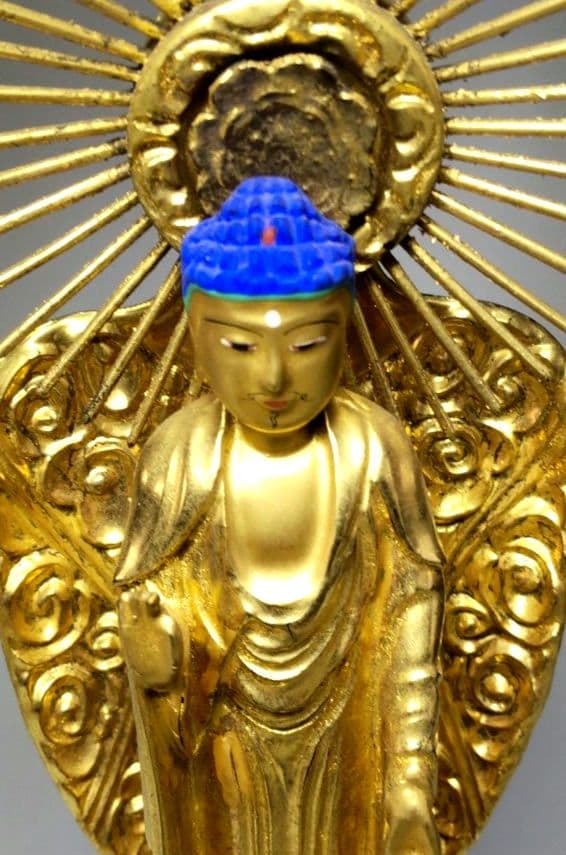 阿弥陀如来 木彫り仏像 純金箔押