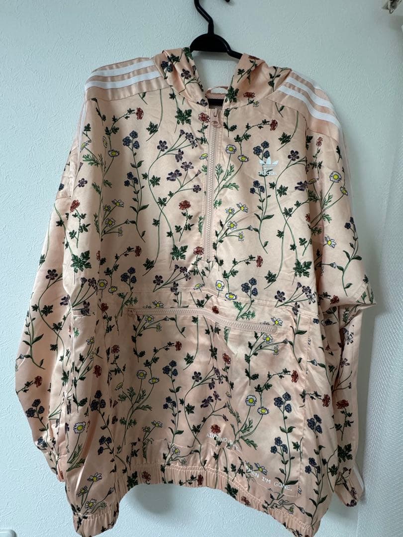 adidasサテン 花柄 アノラック パーカー ジャージXL