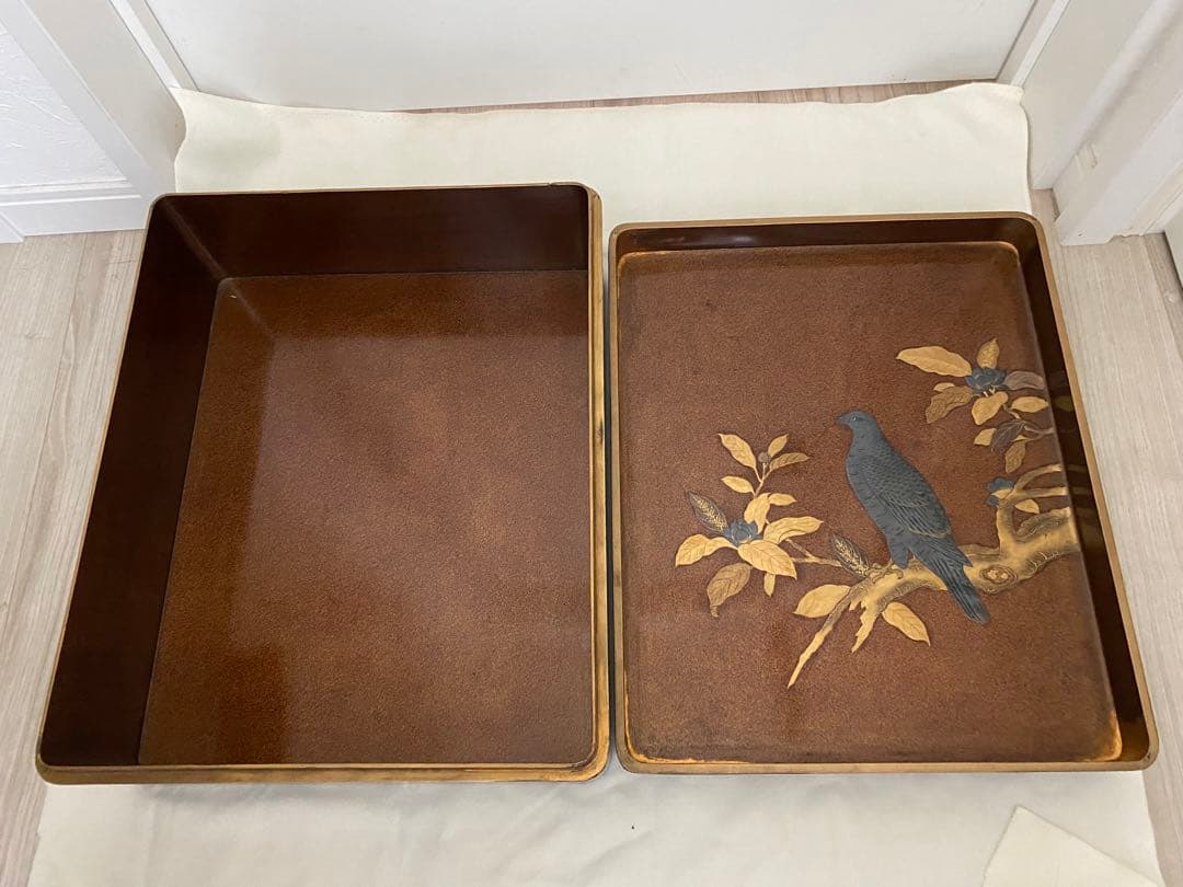 明治期頃 蒔絵 扇面 御料紙箱　料紙箱　草紙箱　書簡 内梨子地　漆器 漆工芸