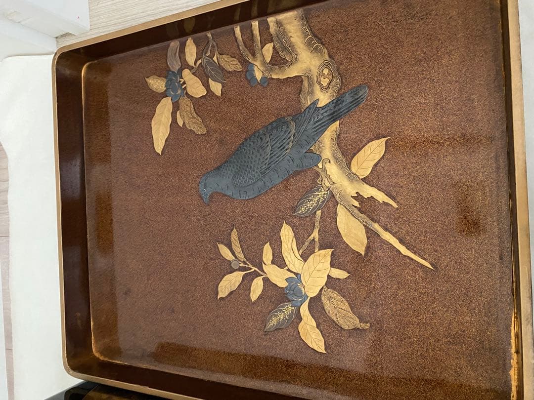 明治期頃 蒔絵 扇面 御料紙箱　料紙箱　草紙箱　書簡 内梨子地　漆器 漆工芸