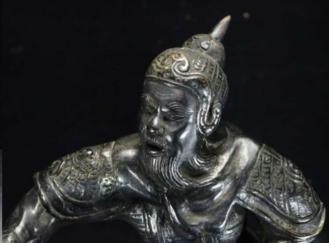 【レア珍品!】金工家作 銅製 大型騎馬武者像置物 幅55cm 重さ17.2kg