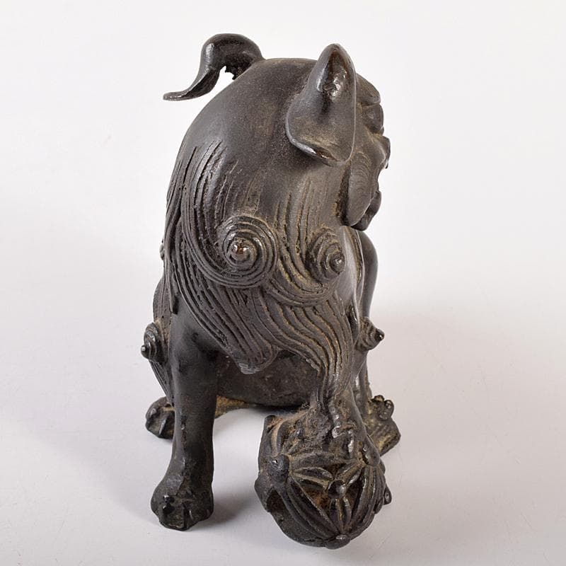 中国　古銅宣徳銅　玉乗り獅子　置物　D　R7798