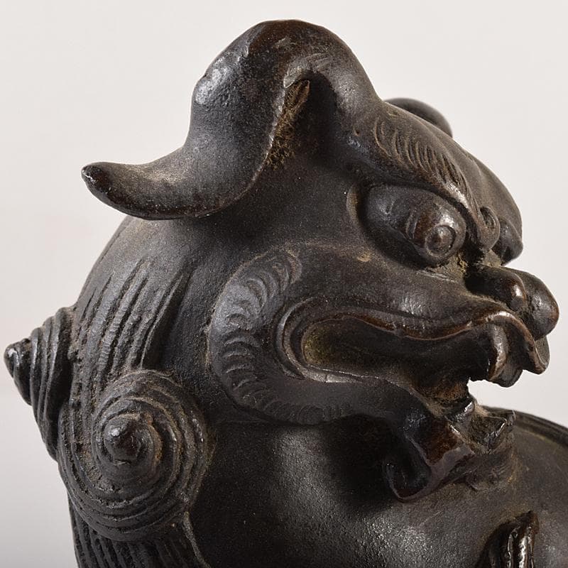 中国　古銅宣徳銅　玉乗り獅子　置物　D　R7798