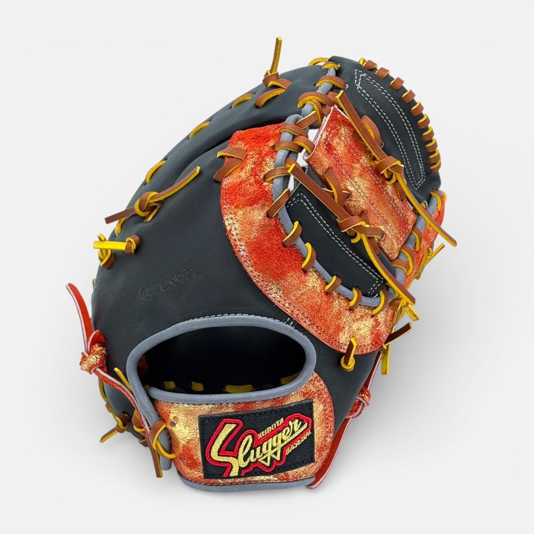 【魔改造】久保田スラッガー ファーストミット KSF733 黒×赤オレ金箔革