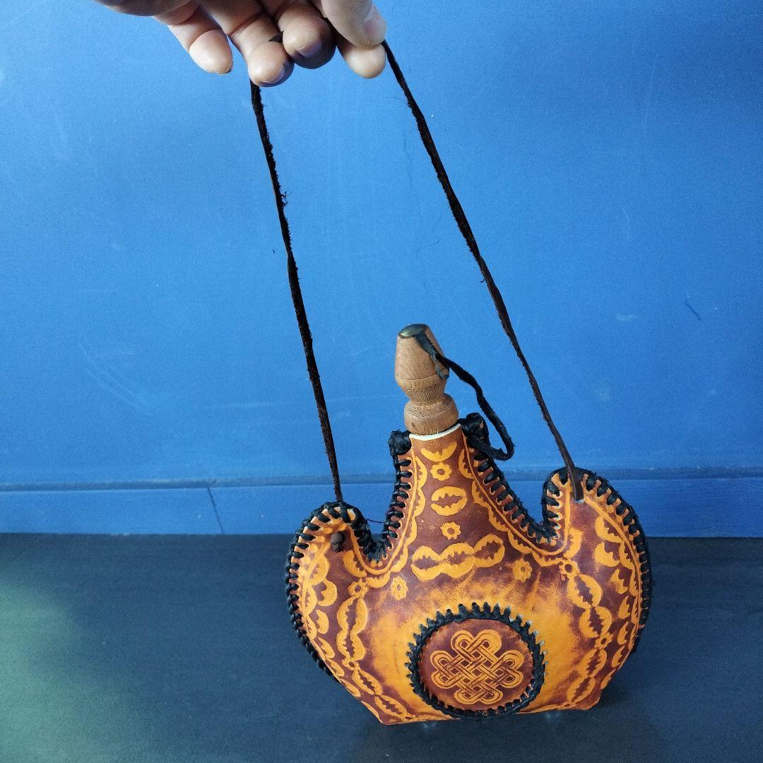 【激レア】モンゴル スキットル 水筒 革