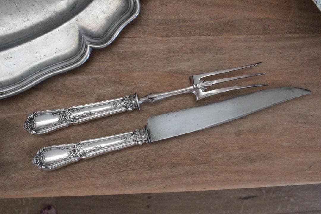 フレンチアンティーク・シルバー大型ナイフ&フォーク2本セット