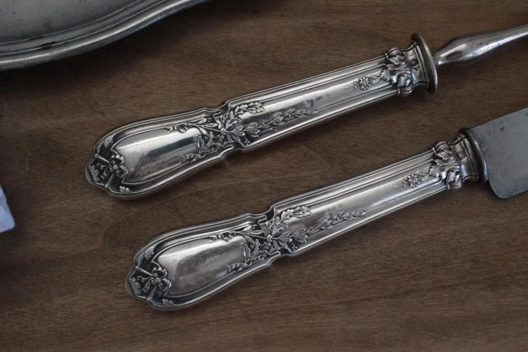 フレンチアンティーク・シルバー大型ナイフ&フォーク2本セット