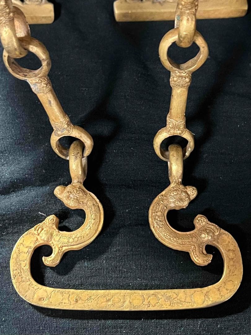 商周から戦国時代　金銅螭龍瑞獣羽文双糸壺　方盉　高台に銘文在銘(B-99)