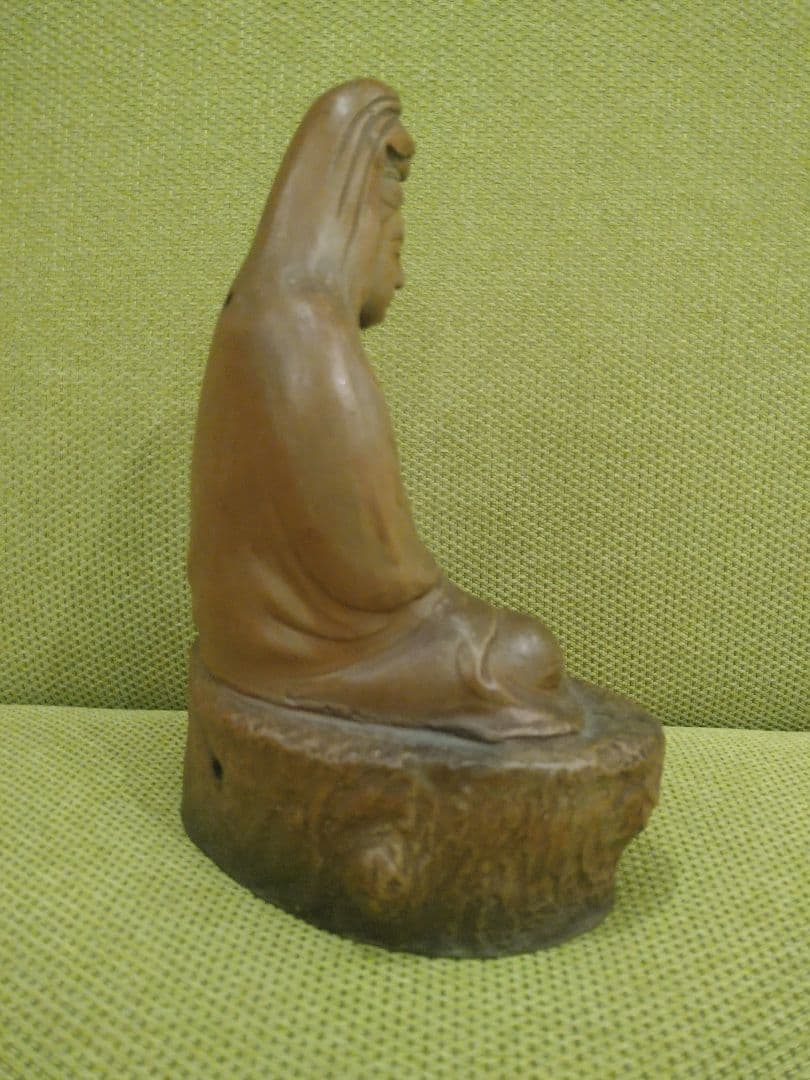 陶器製 仏像 座像、備前焼の観音様座像A1、№009、古い備前焼置物、希少品、