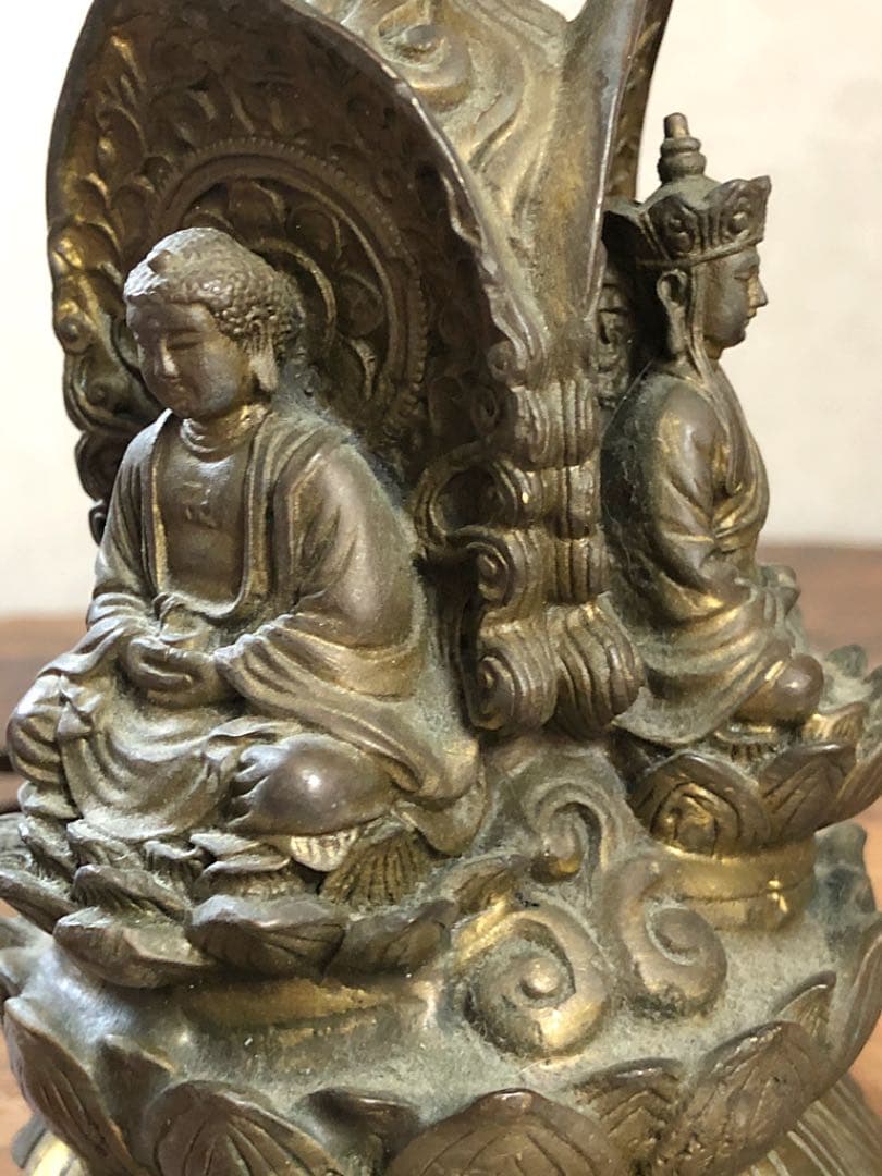仏教美術 銅製 三面仏 弥勒如来/弥勒菩薩/三蔵法師 仏像