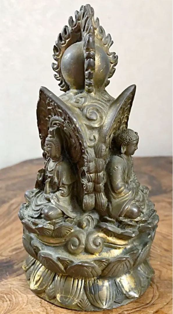 仏教美術 銅製 三面仏 弥勒如来/弥勒菩薩/三蔵法師 仏像