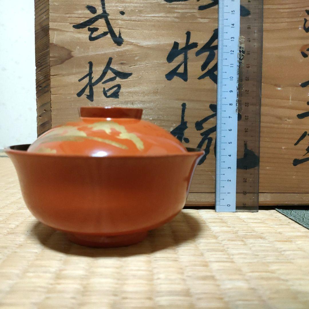 明治期 光琳松 金蒔絵 吸物椀 20客揃 共箱 洗朱 内黒 木製漆器 料亭 懐石