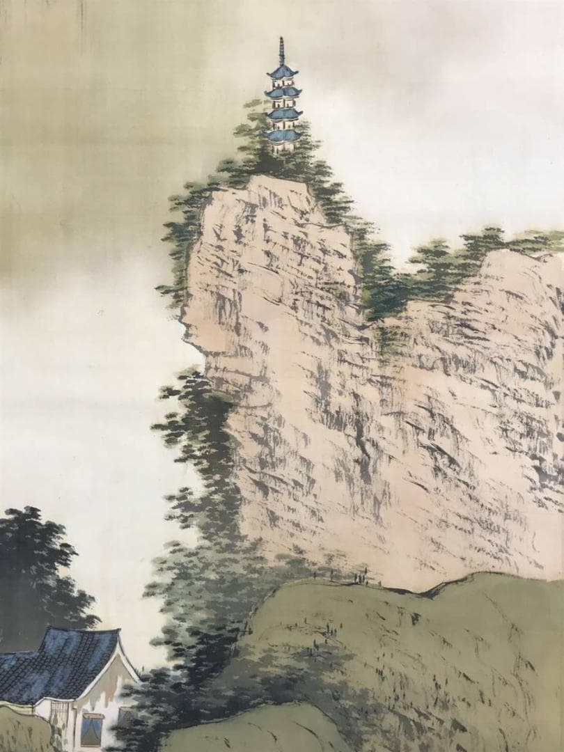 真作/頼秋/塔山水図/山水図/中国山水図/掛軸/名家伝来/AD-892